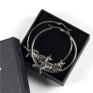 Silver Cat Hoop Earrings